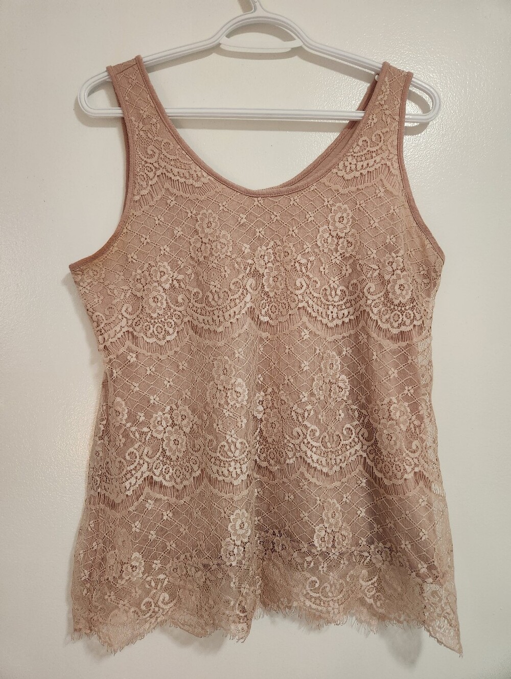 Lace Tank in Taupe/Pink
